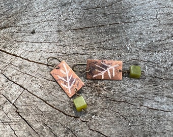 Etched Leaf Brass Earrings