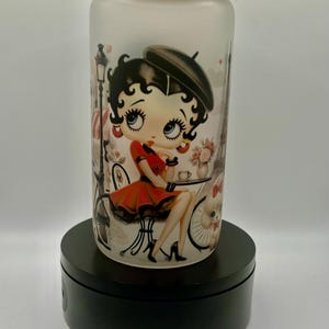 Super Cute Betty Boop Libby Glass Tumbler | Unique Betty Boop in Paris Design Glass Tumbler with Decorated Lid| Great Gift for Her