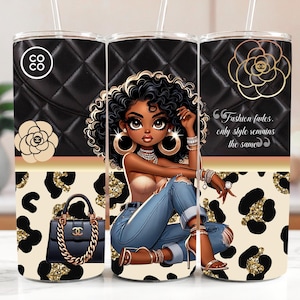 Gobelet élégant marron sur le thème Betty Boop | Gobelet sac à main sur mesure | Personnalisation pour Papier peint vinyle Gobelet 20 oz Un cadeau idéal pour elle