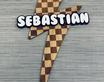 Personalized Baby Boy Name Sign - Lightning Bolt Design | Custom Nursery Decor