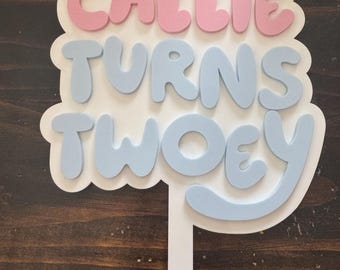 TWOEY birthday party, second birthday, bluey, bluey cake topper, party cake topper