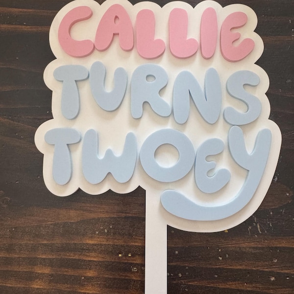 TWOEY birthday party, second birthday, bluey, bluey cake topper, party cake topper