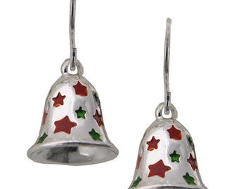 3D JJingle Bell Earrings, Red & Green Stars, Christmas Jewelry 88ii1