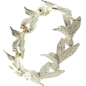 All Silver Hummingbird Metal Stretch Bracelet Hummingbird jewelry Bird Bracelet Gifts for Her Sterling Silver Plated 7G7YK