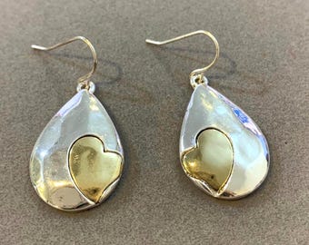 Gift*Rose Gold Heart Teardrop Earrings, Sterling Silver Plated Metal Jewelry 81o6 LW