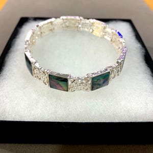 Silver*Gold Celtic Irish Abalone Shell Jewelry Ireland Jewelry Celtic Knot Jewelry Sterling Silver Plated Metal Stretch Bracelet 7F7CL LW