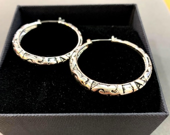 Filigree*Designer Look Overhanging Metal Hoop Earrings Handmade Jewelry For Women Gift for Her Sterling Silver Plated 86iL0 LW