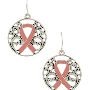 Survivor*Jewelry Pink Ribbon Earrings Pink Ribbon Jewelry Breast Cancer Earrings FIGHT CANCER Jewelry Sterling silver Plated 30o5 LW