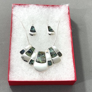 Abulón**BIB Collar Pendientes de Abulón Conjunto de Collar Colgante de Concha Joyería Hecha a Mano Para Mujeres Regalos Chapados en Plata Esterlina 44o7 GD