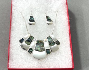Abalone**BIB Necklace Abalone Earrings Necklace Set Shell Pendant Necklace Handmade Jewelry For Women Sterling Silver Plated Gifts 44o7 GD
