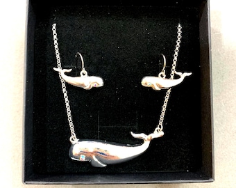 Silver*Dolphin Whale Pendant Set - Ocean Nautical Jewelry Beluga whale White whale Sea canary 30iL7