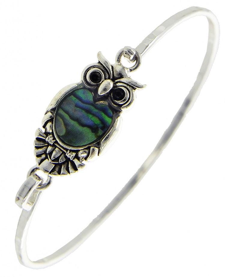 Abalone Owl Bird Halloween Nature Inspired Animal Gift for Her Sterling silver Plated Shell Jewelry 