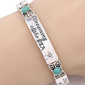 DREAMING OF THE SEA_Turquoise Stone Starfish Stretch Bracelet Art Nouveau Brighton Style Handmade Sterling Silver Plate Filigree 74iL5