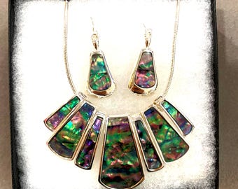 Abalone*BIB Necklace Abalone Earrings Necklace Set Shell Pendant Necklace Handmade Jewelry For Women Sterling Silver Plated Gifts 44YN5 LW