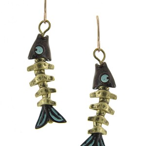 Fish Bone Earrings - Dainty Sealife Jewelry, Skeleton Fish Charm Earrings