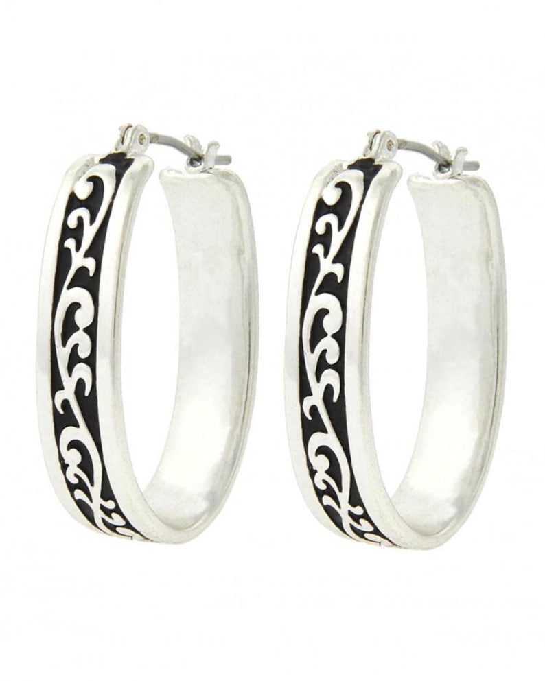 Pendientes de aro de filigrana de metal con diseño llamativo, hechos a mano, para mujer, regalo para ella, chapados en plata de ley, estilo Brighton 30o8 imagen 2