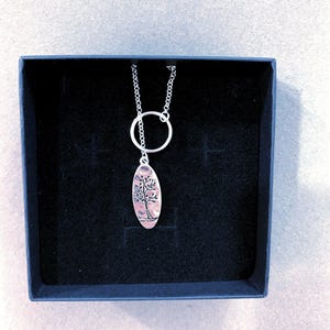 Collar rectangular ovalado estilo Y con diseño de árbol de la vida, joyería hecha a mano para ella, chapado en plata de ley 41SA7 LW