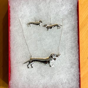 Dog**Dachshund Pet Animal Cute Wiener Dog lover Pendant Necklace Earrings Set Dog Mom Pet Memorial Gift for Pet Lover Crystal 30iL8 GD image 1