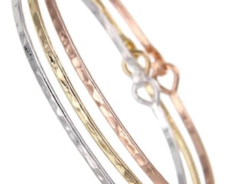 Bangle*3pcs SET Stackable Bangle 2mm Hammered Bangle for Women Girl Daughter Wife Holiday Anniversary Special Gift Handmade  7F7ii LW