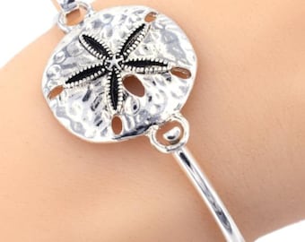 Ocean***Inspired Sand Dollar Bangle Minimalist Ocean Lover Gift for Her Sterling Silver Plated Handmade Casting Bangle Bracelet 71YN3 BT