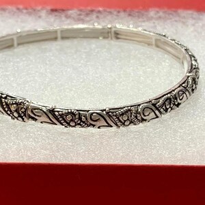 Brighton*Style Inspire Studded Ball Heart Stackable Bracelet Stretch Bracelet Handmade, Sterling Silver Plated 75YN8 LW image 4