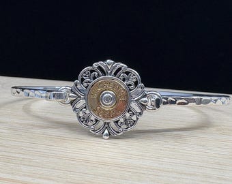 Bullet***Bracelet Shotgun Bullet Bracelet Filigree Unique Gift Rifle Handmade, Gift for Her Sterling Silver Plated Casting Bangle 75PL1 BT