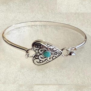 Bracelet jonc coeur de style Brighton * Bracelet coeur turquoise en filigrane cadeau Bracelet jonc moulé fait main en argent sterling plaqué 71YK1 LW image 3