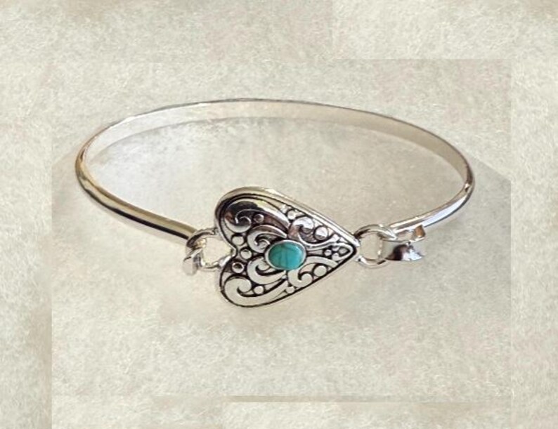 Bracelet jonc coeur de style Brighton * Bracelet coeur turquoise en filigrane cadeau Bracelet jonc moulé fait main en argent sterling plaqué 71YK1 LW image 3