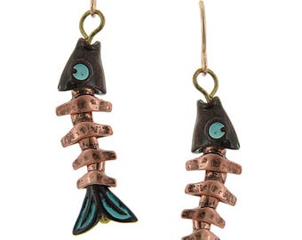 Gift*Fish Bone Earring Fish Bone Jewelry Fish Earrings Fish Skeleton Jewelry Movable Fish Dangles Gift for Her Fishbone Charm 87SM5 LW