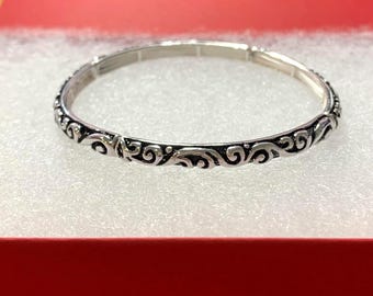 Brighton***Style Inspire Bracelet Stackable Stretch Bracelet Handmade Sterling Silver Plated Filigree Metal Stretch Bracelet 75iL1 BT