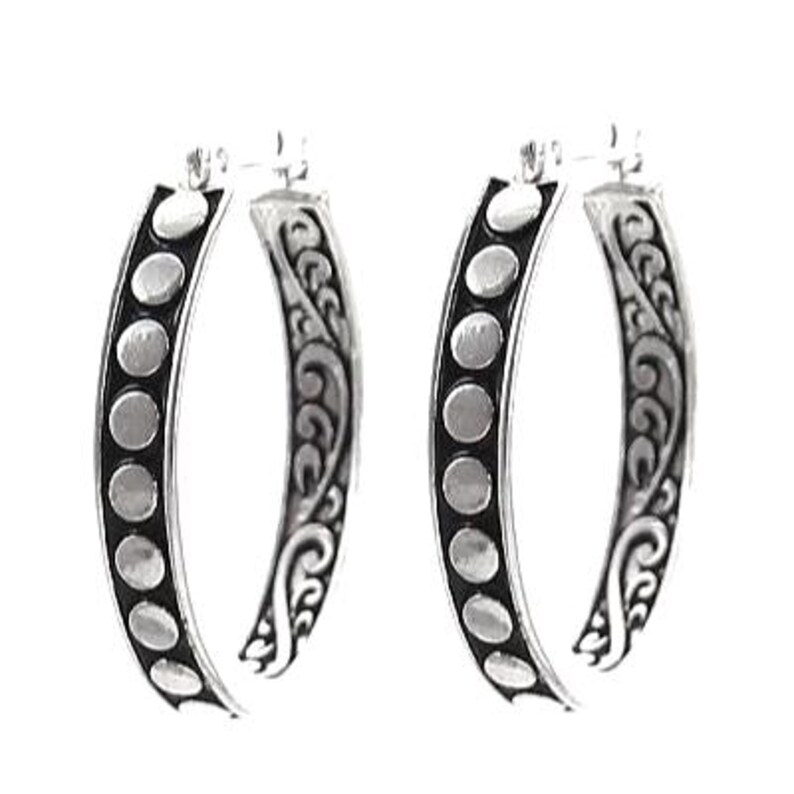 Regalo*Pendientes de aro ovalados de metal con filigrana interior y bola exterior para mujer, chapados en plata de ley, estilo Brighton 31CL6 LW imagen 2
