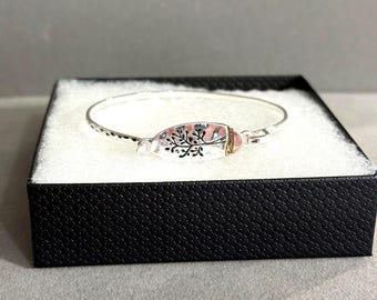 Art*Nouveau Patina Tree of Life 3-Tone Folk Art Elongated Rectangle Metal Accented Copper Fashion Casting Bangle Black Bracelet 75PL9 LW