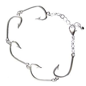 Pulsera de anzuelo de pesca con púas 3D, cadena y eslabones, regalo para ella, joyería marítima hecha a mano bañada en plata de ley 70CL7 LW