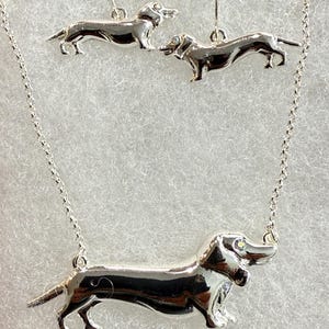 Dog**Dachshund Pet Animal Cute Wiener Dog lover Pendant Necklace Earrings Set Dog Mom Pet Memorial Gift for Pet Lover Crystal 30iL8 GD image 2