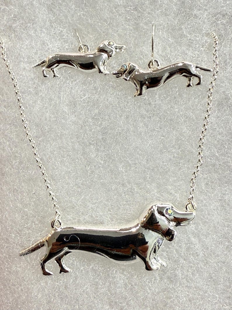Dog**Dachshund Pet Animal Cute Wiener Dog lover Pendant Necklace Earrings Set Dog Mom Pet Memorial Gift for Pet Lover Crystal 30iL8 GD image 2