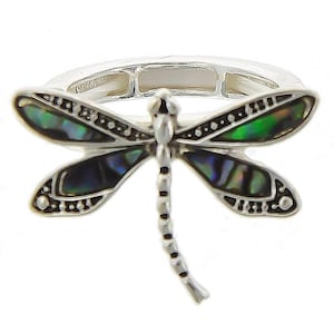 Dragonfly*Metal Stretch Ring Dragonfly Jewelry fashion jewelry Silver Dragonfly Abalone Glitter Sterling Silver Plated 90SM5 LW