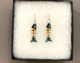 Jewelry*Fish Bone Earring Fish Earrings Fish Skeleton Jewelry Movable Fish Dangles Gift for Her Fishbone Charm Dangle 87SM5 LW