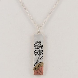 Antique Silver Tree of Life Jewelry Tree of Life Tri-Tone Long Rectangle Handmade Jewelry For Women Perfect Gifts Metal Necklace Pendant