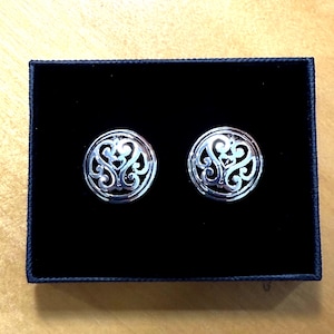 Brighton***Style Filigree cut-out pattern Button Clip On Earrings, Gift for Her, Handmade Everyday Earrings, Sterling Silver Plated 83iL0 BT
