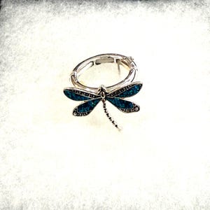 Dragonfly***Metal Stretch Ring 90SM5 BT Blue Glitter