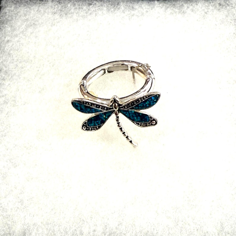 Dragonfly***Metal Stretch Ring 90SM5 BT Blue Glitter