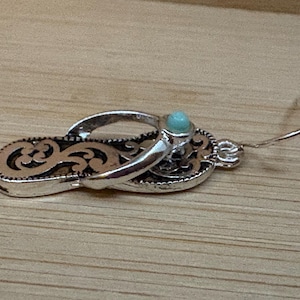 Turquoise***Crystal Filigree Flip Flop Earring Sterling Silver Plated Handmade Beach Sandal Sand Summer Brighton Antique Silver 30SM0 BT image 3