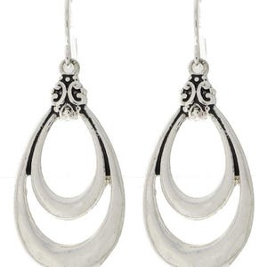 Filigree Ornate Double Teardrop Ring Earrings Antique Silver Earrings Handmade Jewelry For Women Gifts Hammered Metal Dangle Earrings