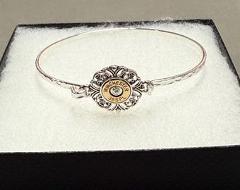 Gift***Bangle Handmade Bullet Bracelet Filigree Design Shotgun Rifle Western Jewelry Silver Plated 75PL1 BT T