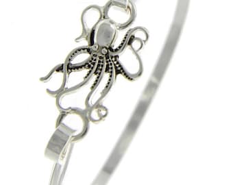 Ocean***Inspired Octopus Bangle Minimalist Ocean Lover Octopus Bangle Gift for Her Sterling Silver Plated Handmade Casting Bangle 73iL7 BT