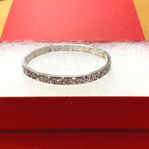 Brighton*Style Inspire Bracelet Stackable Bracelet Stretch Bracelet Handmade Sterling Silver Plated Filigree Thin Metal Bracelet 74YN0 LW image 3