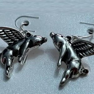 WHEN PIGS FLY_Pig Wings Animal Earrings Flying Pig Jewelry Farm Animal Jewelry Cute Fun Handmade Jewelry Sterling Silver Plated 81SA1