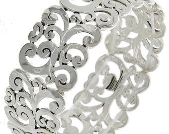 Brighton*style Inspire Armband Stretcharmband Handgjort Sterling Silverpläterat Filigran Utskuret Metall Stretcharmband 74o2 LW