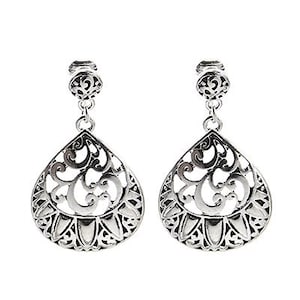 Metall Ohrclips Ohrringe Filigrane Ausschnitt Teardrop & runde Ohrstecker Geschenk für Sie Handgemachte Ohrringe Sterling versilbert 31GU0