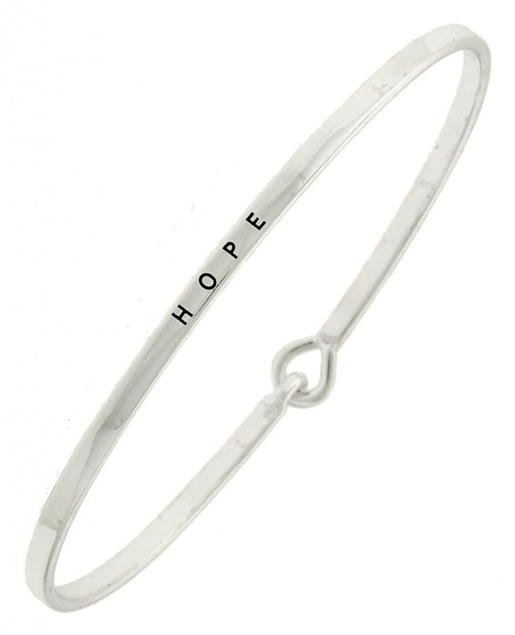 Hope, Message Brass Stackable Bangles for Women Girl Daughter Wife Holiday Anniversary Gift Handmade Sterling silver Plated 70SA1